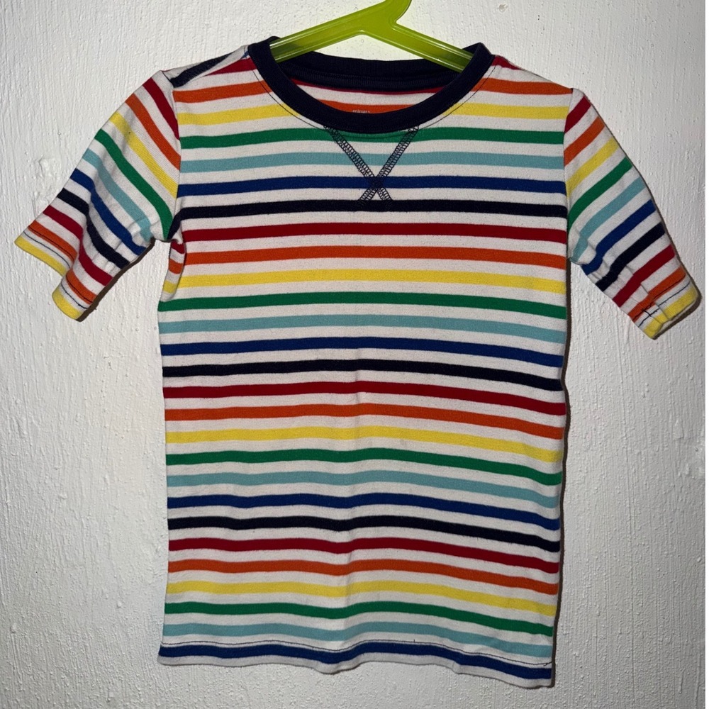 Primary Kids Rainbow Striped Short Sleeve Cotton Pajama Shirt Size 8-9